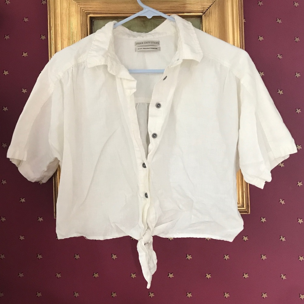 UO Jena Tie-Front Blouse in white